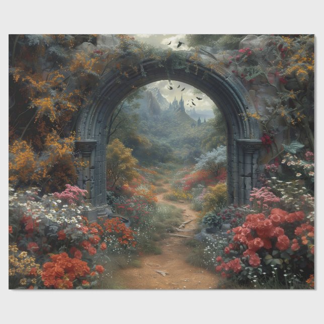 Gothic Red Rose Vampirecore Dracula's Floral Arch Wrapping Paper (Flat)