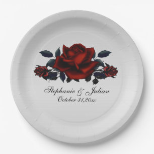 Gothic Red Rose Wedding Paper Plate