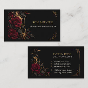 Gothic Red Roses Black and Gold Elegant Business Card