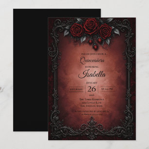 Gothic Red roses Quinceañera Invitation