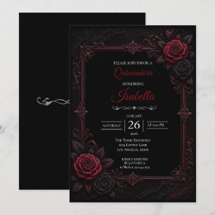 Gothic Red roses Quinceañera Invitation