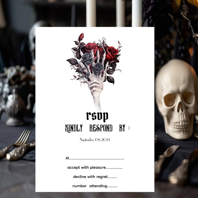 Gothic Red Roses Skeleton RSVP   Invitation (Creator Uploaded)
