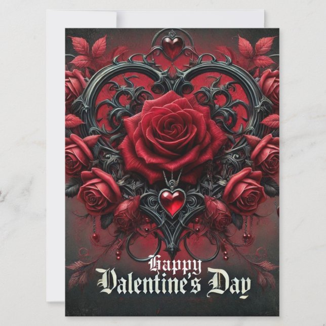 Gothic red roses Valentine's day Holiday Card (Front)