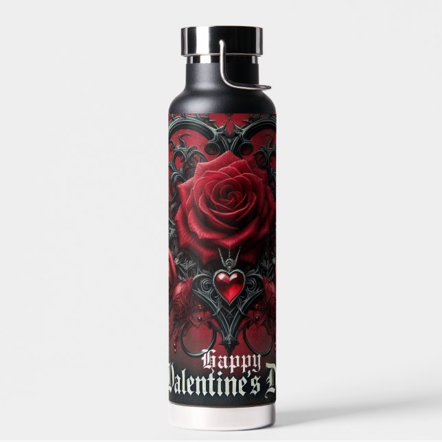 Gothic red roses Valentine's day Water Bottle (Left)