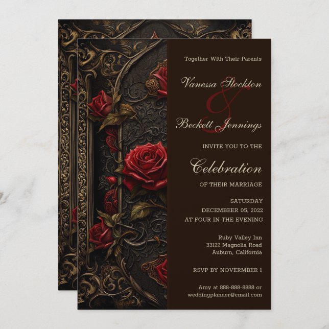 Gothic Red Rose's Wedding Invitation (Front/Back)