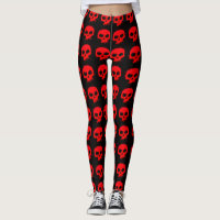 Gothic Red Skulls on Black Style Leggings