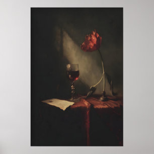 Gothic Red Tulip Wine Glass Printable Still Life Poster
