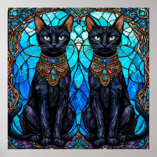 🐈 Gothic Regal Cat Stained Glass Art 🐈 Poster