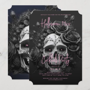 Gothic Retro Adult Halloween Party Skull Pink Invitation