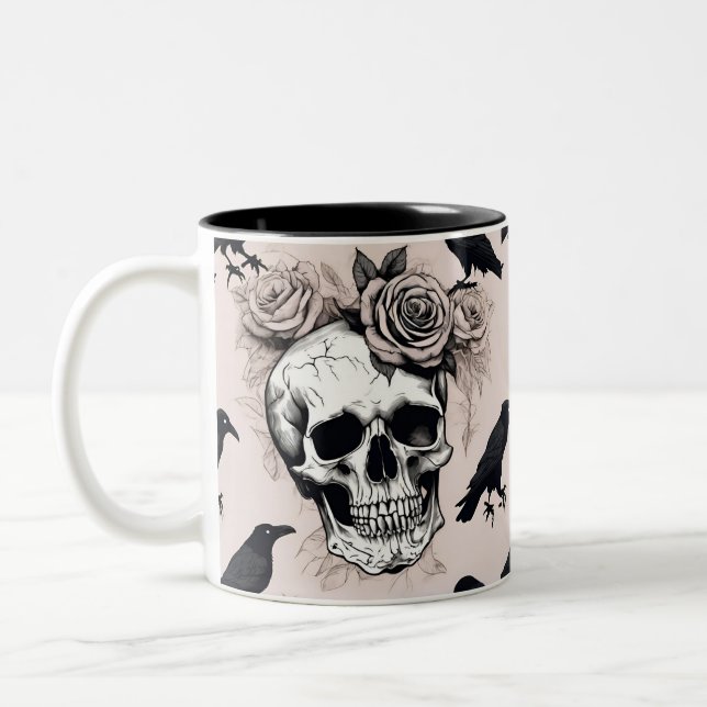 Gothic Reverie Blooms & Bones Two-Tone Coffee Mug (Left)