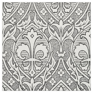 Gothic Revival Fleur de Lys - Black and White Fabric