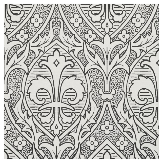 Gothic Revival Fleur de Lys - Black and White Fabric (Swatch)