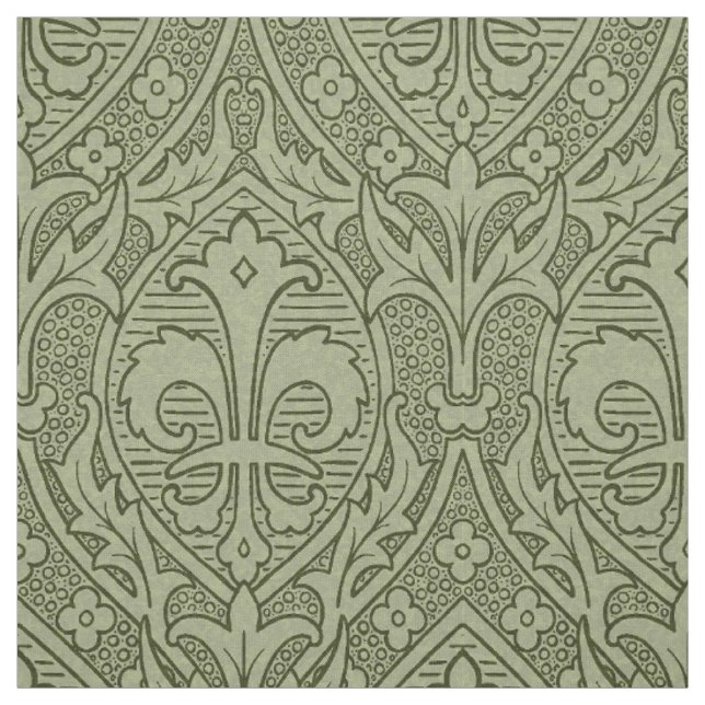 Gothic Revival Fleur de Lys - Mossy Green Fabric (Swatch)