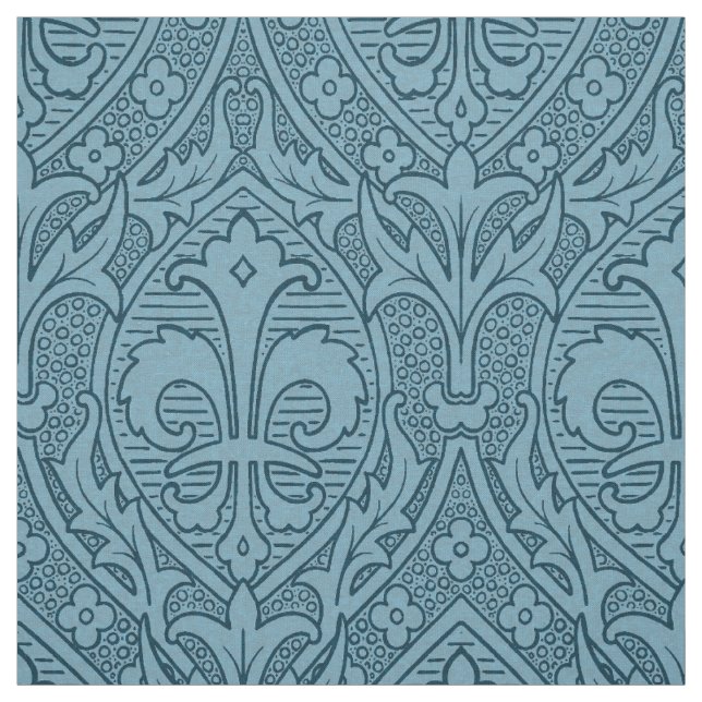 Gothic Revival Fleur de Lys - Peacock Blue Fabric (Swatch)