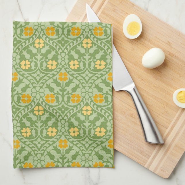 Gothic Revival Floral Kitchen Towel (Quarter Fold)