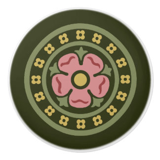 Gothic Revival Rose Medallion Ceramic Knob