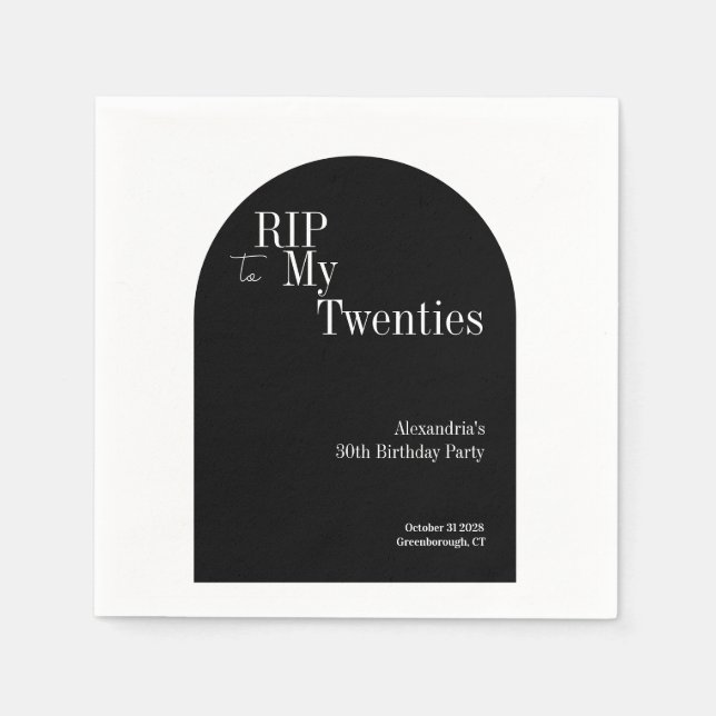 Gothic RIP 20s 30th Birthday Party Black and White Napkin (Front)
