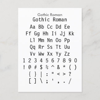 Gothic Roman - Zazzle Font Sampler Sheet Postcard