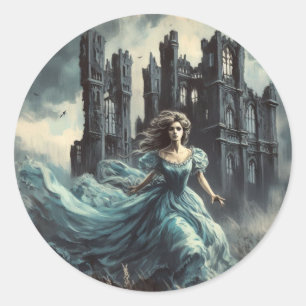 Gothic Romance Book Cover Spooky Castle Horror Classic Round Sticker