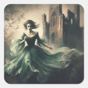 Gothic Romance Book Cover Spooky Castle Horror Squ Square Sticker