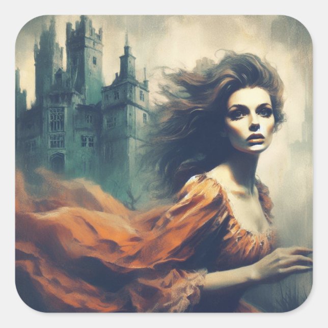 Gothic Romance Book Cover Spooky Castle Horror Square Sticker (Front)
