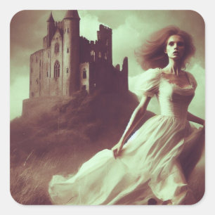 Gothic Romance Book Cover Spooky Castle Horror Square Sticker
