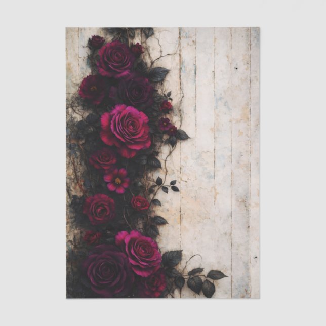 Gothic Romance Dark Burgundy Roses FE1L Decoupage Tissue Paper (Front)