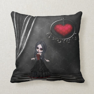 Gothic Romance Goth Girl & Hanging Heart Pillow
