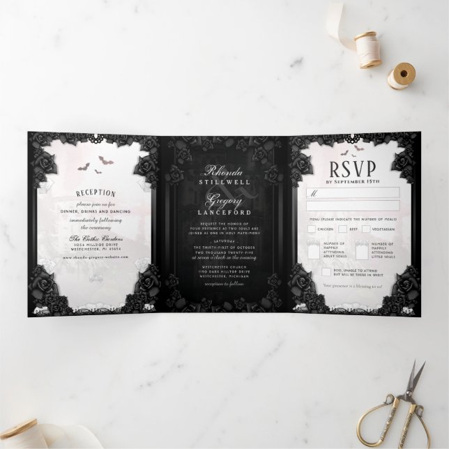 Gothic Romance Halloween Black & White MENU (Inside)