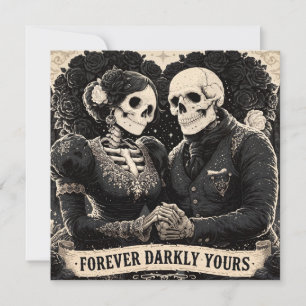 Gothic Romance of Two Skeletons Holding Hands Holiday Card