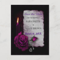 Gothic Romance Save the Date Purple Rose Candle
