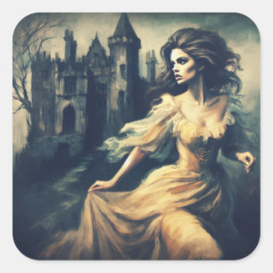 Gothic Romance Scene Spooky Castle Horror Square Sticker