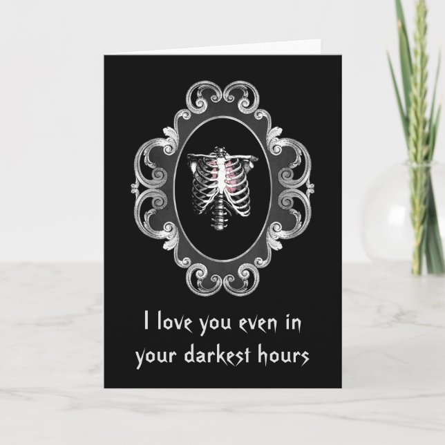 Gothic Romance Skull and Heart Valentines Day Holiday Card (Front)
