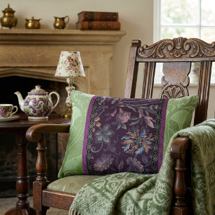 Gothic Romance: Victorian Elegance Green & Purple Decorative Cushion