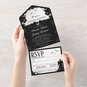Gothic Romance Wedding - "Together With" Wording All In One Invitation