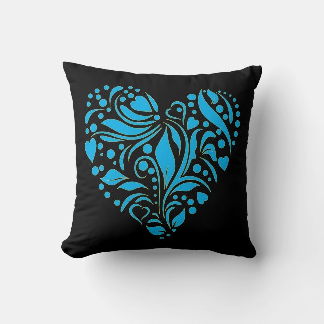 Gothic Romantic Blue Heart Design Teal Blue Cushion (Front)