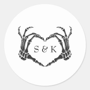 Gothic Romantic Skeleton Hand Halloween Wedding Classic Round Sticker