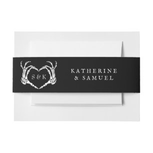 Gothic Romantic Skeleton Hand Halloween Wedding Invitation Belly Band