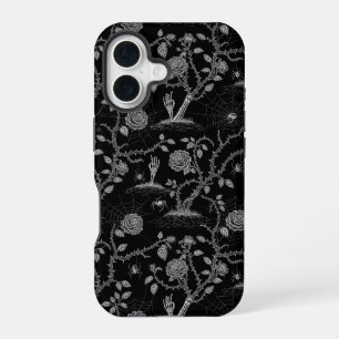 Gothic Rose and Bone Pattern iPhone 16 Case