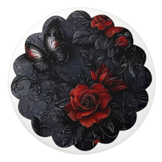 Gothic Rose and Butterfly Design Ceramic Knob