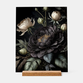 Gothic Rose Arrangement Black Flower Acrylic Sign