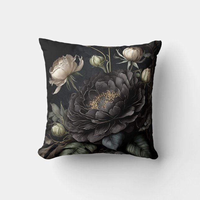  Gothic Rose Arrangement Black Flower Cushion (Front)