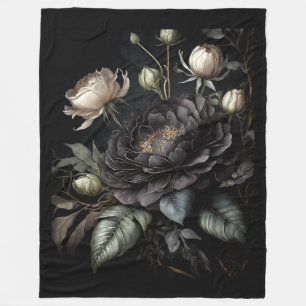 Gothic Rose Arrangement Black Flower Fleece Blanket