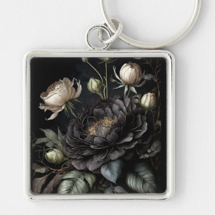 Gothic Rose Arrangement Black Flower Key Ring