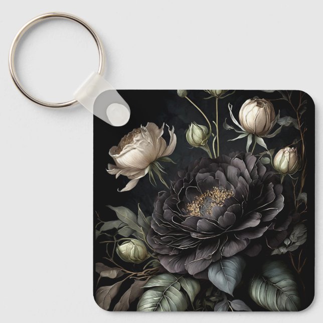  Gothic Rose Arrangement Black Flower Key Ring (Front)