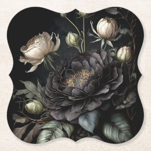 Gothic Rose Arrangement Black Flower Paper Coaster