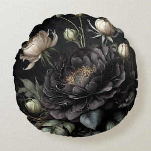 Gothic Rose Arrangement Black Flower Round Cushion