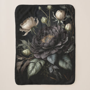 Gothic Rose Arrangement Black Flower Sherpa Blanket