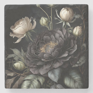 Gothic Rose Arrangement Black Flower Stone Coaster