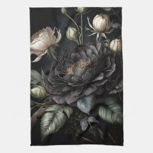 Gothic Rose Arrangement Black Flower Tea Towel